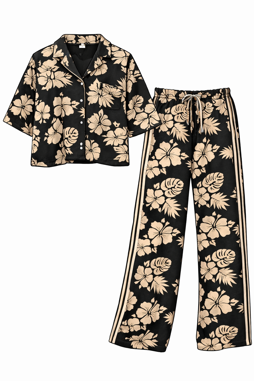 The Track Suit in Black with Cream