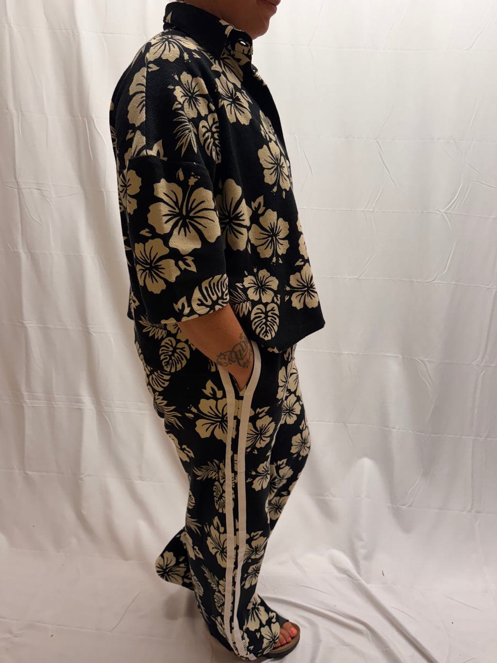The Track Suit in Black with Cream
