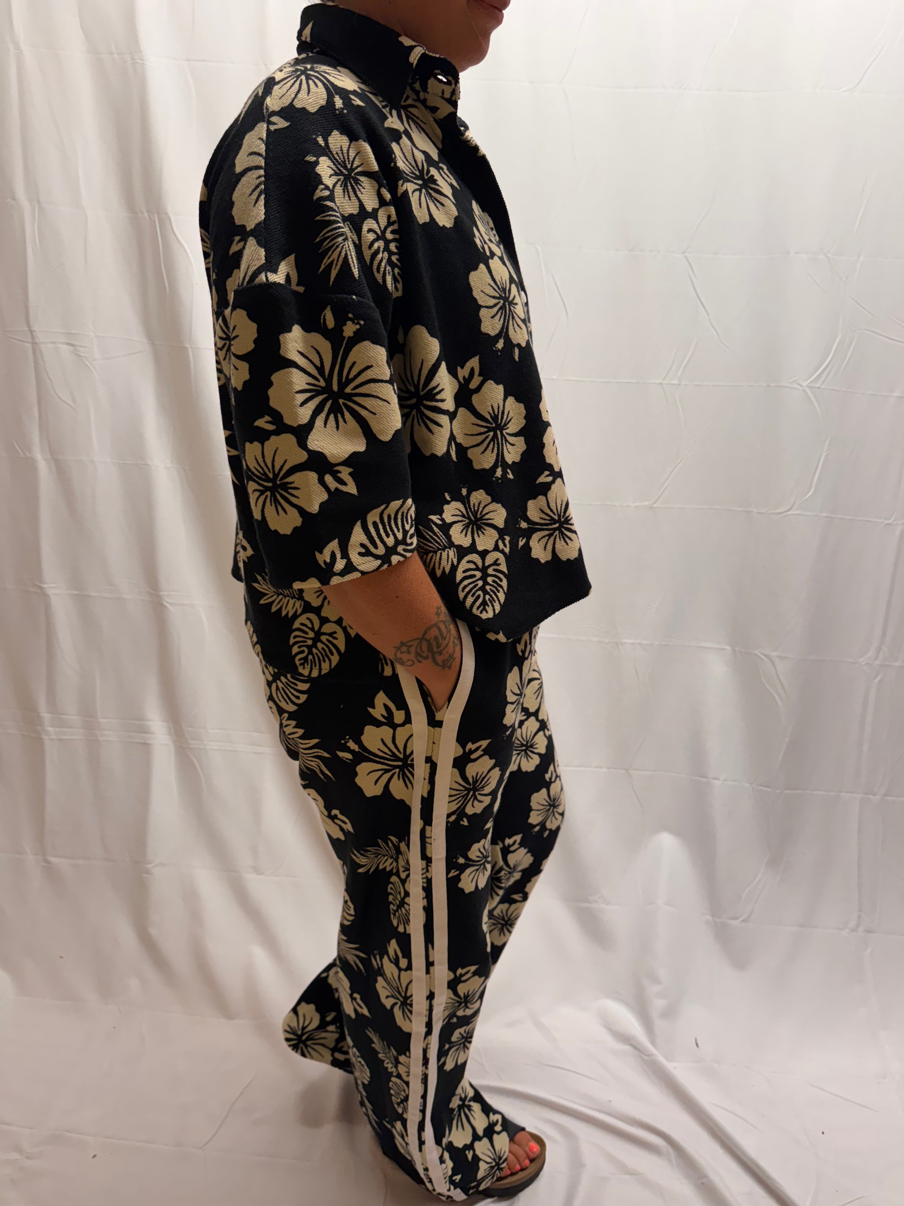 The Track Suit in Black with Cream